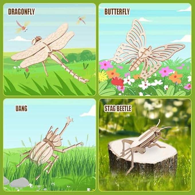 WOODEN 3D ANIMAL MODEL PUZZLES, 8 PIECE SET INSECT ANIMAL MODELS, BUILDING KITS DIY WOODEN CRAFTS STEM TOYS GIFTS FOR KIDS AND ADULTS, CRAFTS 3D PUZZLES SAFE AND NON-TOXIC EASY PUNCH - Image 3